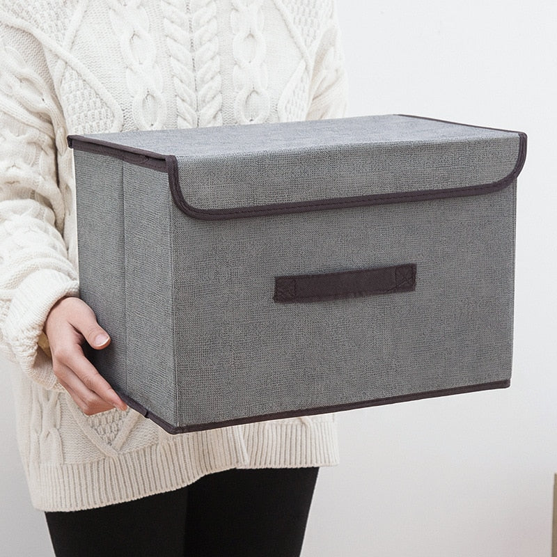 Cotton Linen Storage Box With Cap - Glow Dusk