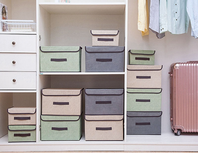 Cotton Linen Storage Box With Cap - Glow Dusk