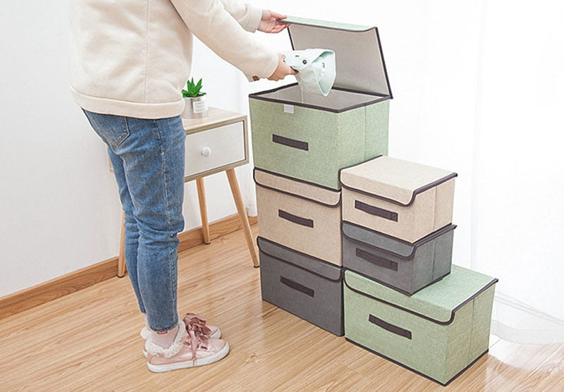 Cotton Linen Storage Box With Cap - Glow Dusk